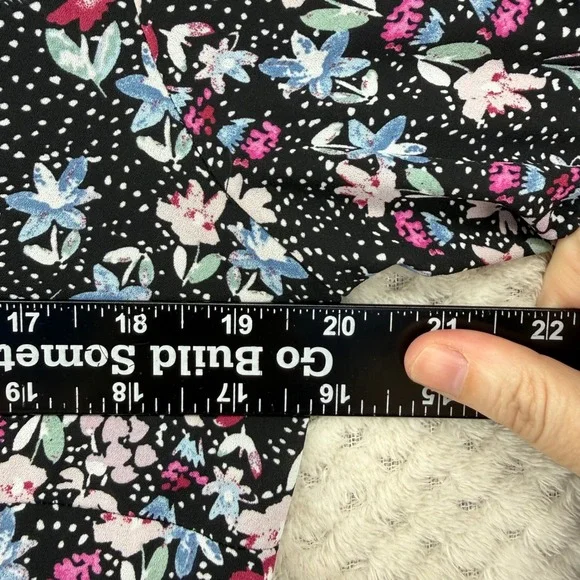 Nanette Lepore Shirt Dress Women 12 Black Floral Polka Dot Pleated Long Sleeve - Picture 4 of 9